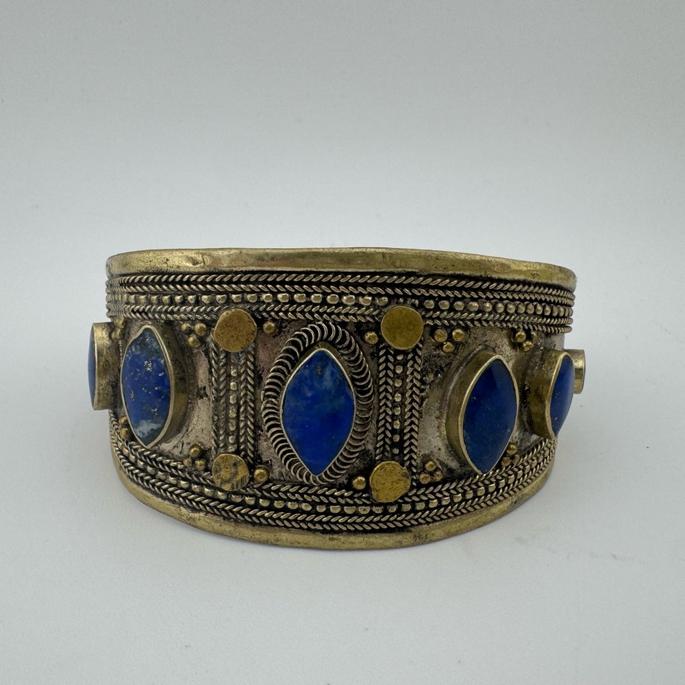 Vintage Blue Lapis Stone Women's Bohemian‎ Cuff Bracelet